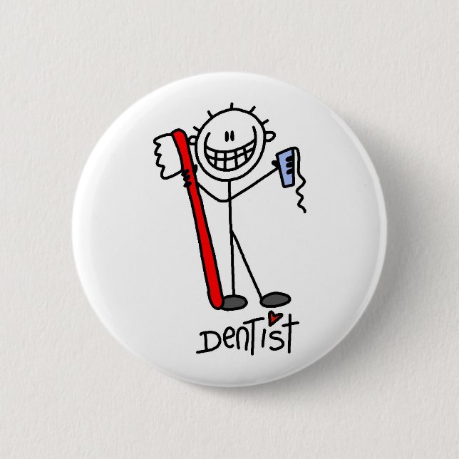 Basic Stick Figure Dentist 2 Inch Round Button (Front)