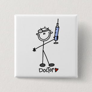 Basic Stick Figure Doctor 2 Inch Square Button