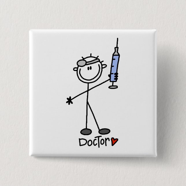 Basic Stick Figure Doctor 2 Inch Square Button (Front)