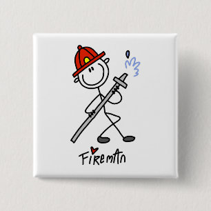 Basic Stick Figure Fireman T-shirts and Gifts 2 Inch Square Button