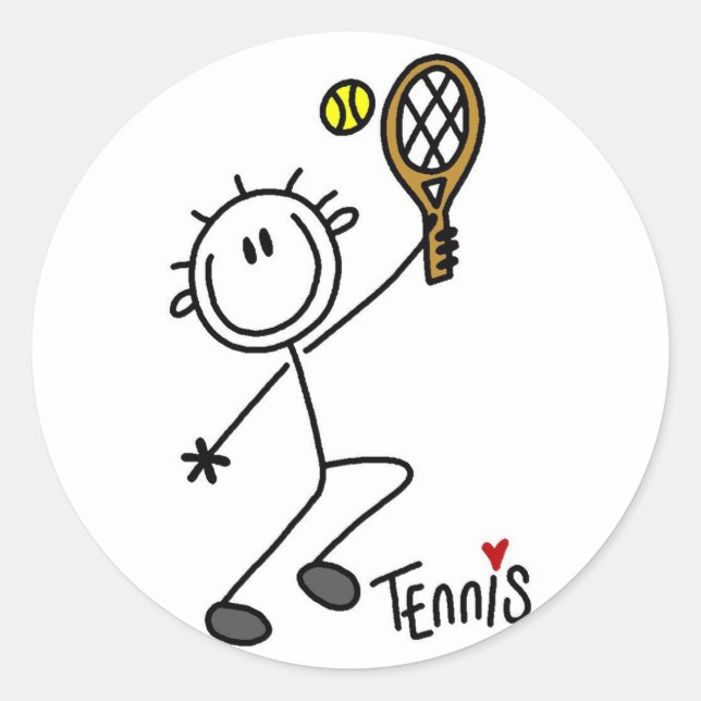 Basic Stick Figure Tennis Tshirts and Gifts Classic Round Sticker (Front)