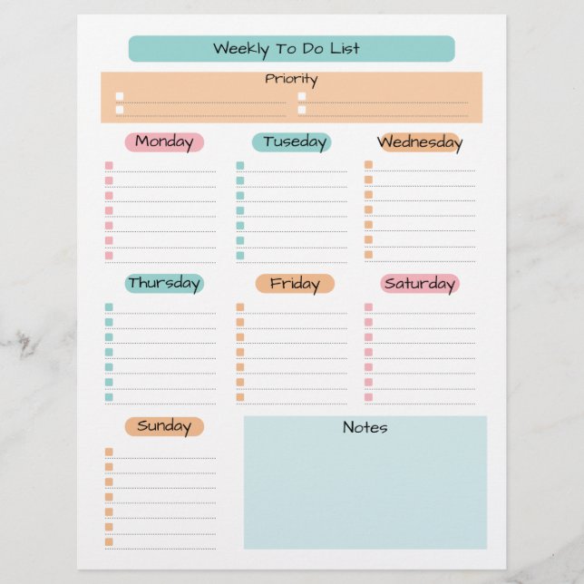 Basic Task List Editable Tear Away Daily Planner Letterhead (Front)