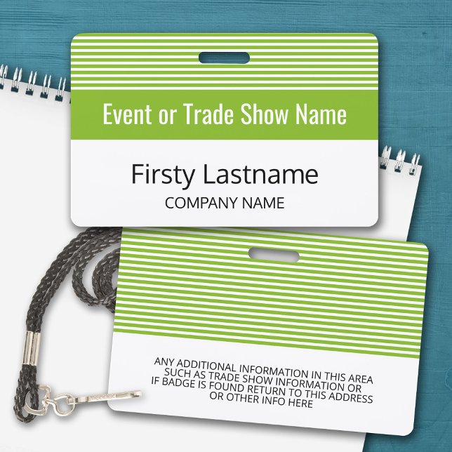 Basic Trade Show with Name and Company - stripes Badge (Personalized Name Badge with for Trade Show)