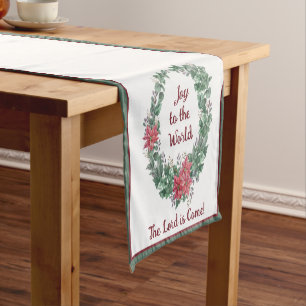 Basic watercolor wreath custom Christmas Holiday Short Table Runner