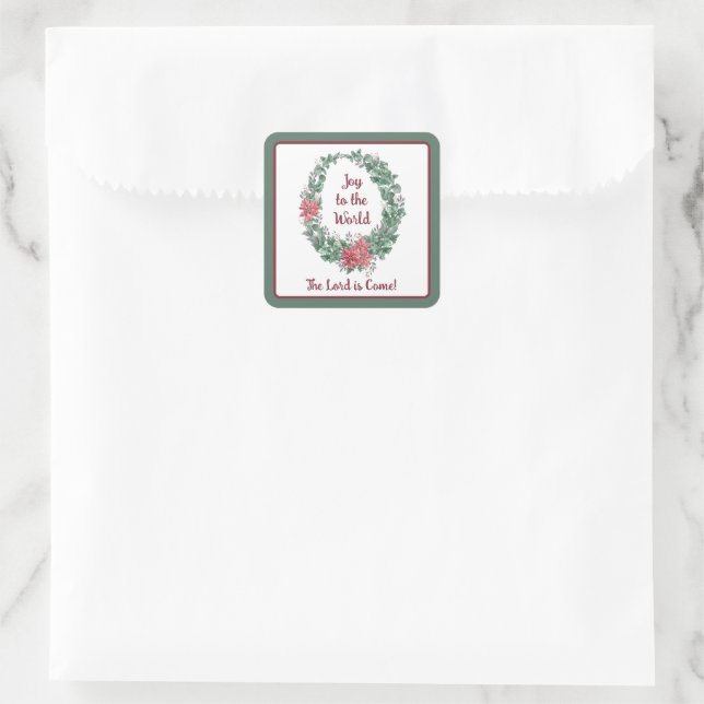 Basic watercolor wreath custom Christmas Holiday   Square Sticker (Bag)
