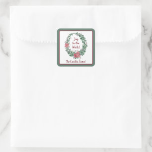 Basic watercolor wreath custom Christmas Holiday   Square Sticker