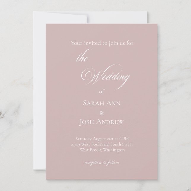 Basic Wedding Invitation Dusty Rose  (Front)
