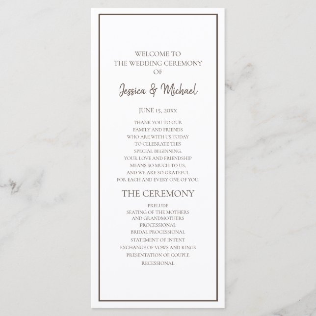 Basic White and Brown Wedding Program (Front)