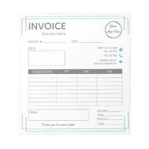 Basic white blue with logo small business invoice notepad