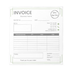 Basic white green with logo small business invoice notepad