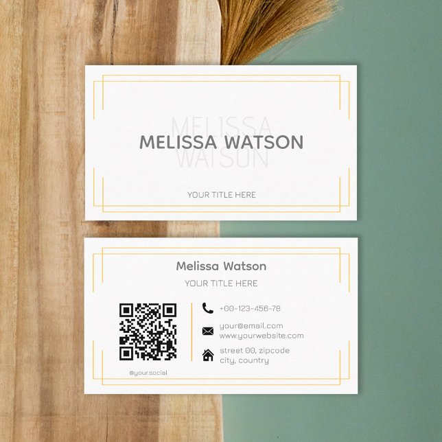 Basic white orange QR code simple  Business Card (Creator Uploaded)