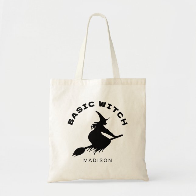 Basic Witch Bold Black Typography Halloween Tote Bag (Front)