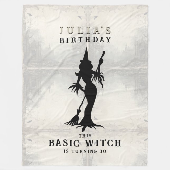 Basic Witch Halloween Birthday Party Welcome Sign Fleece Blanket (Front)