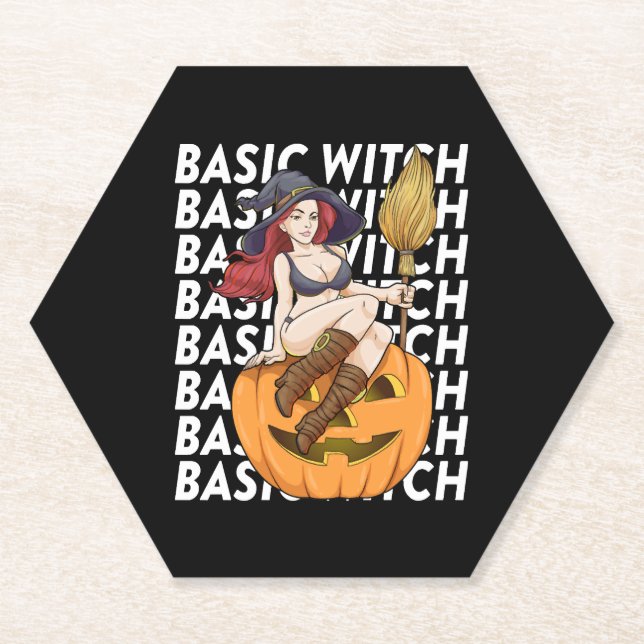 Basic Witch Halloween Costume Funny Sarcastic Paper Coaster (Front)