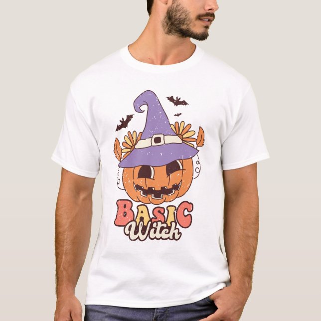 Basic Witch Halloween Groovy halloween fall season T-Shirt (Front)