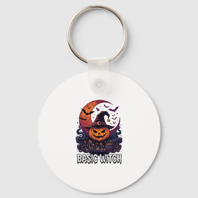 Basic Witch Halloween Pumpkin Crescent Moon Cauldr Keychain (Front)
