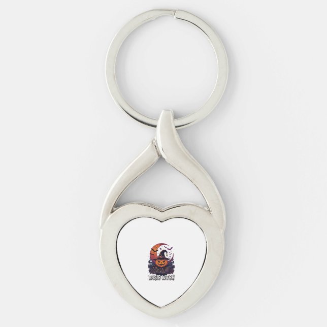 Basic Witch Halloween Pumpkin Crescent Moon Cauldr Keychain (Front)
