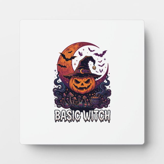Basic Witch Halloween Pumpkin Crescent Moon Cauldr Plaque (Front)