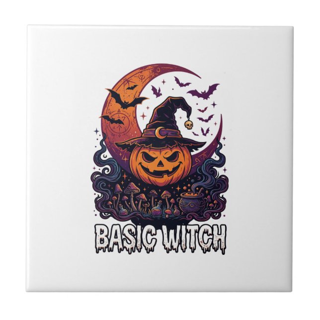 Basic Witch Halloween Pumpkin Crescent Moon Cauldr Tile (Front)