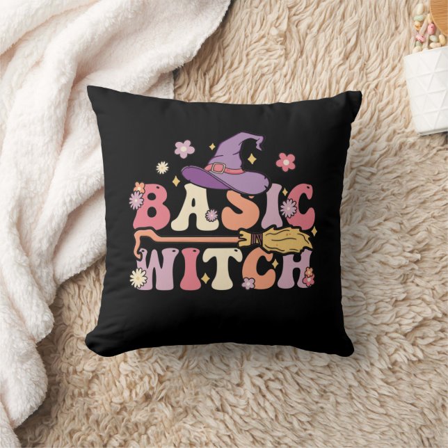 Basic Witch Halloween Witch Groovy Halloween Throw Pillow (Blanket)