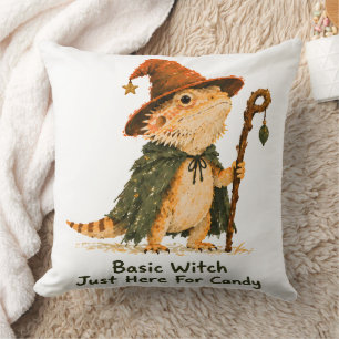 Basic Witch Just Here For Candy Bearded Dragon Throw Pillow