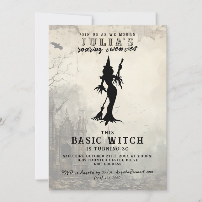 Basic Witch Modern Funny Halloween Birthday Party Invitation (Front)