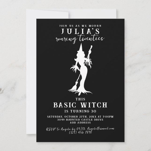 Basic Witch Modern Funny Halloween Birthday Party Invitation (Front)