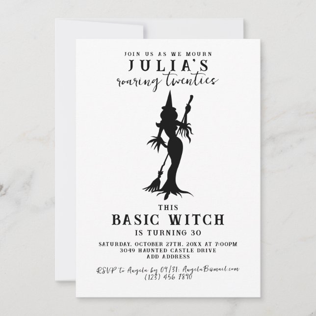 Basic Witch Modern Funny Halloween Birthday Party Invitation (Front)