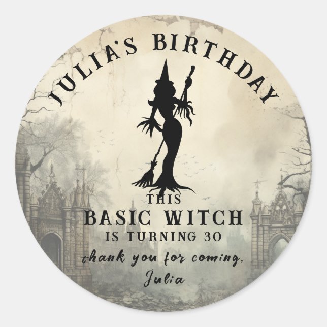 Basic Witch Modern Gothic Dark Halloween  Classic Round Sticker (Front)
