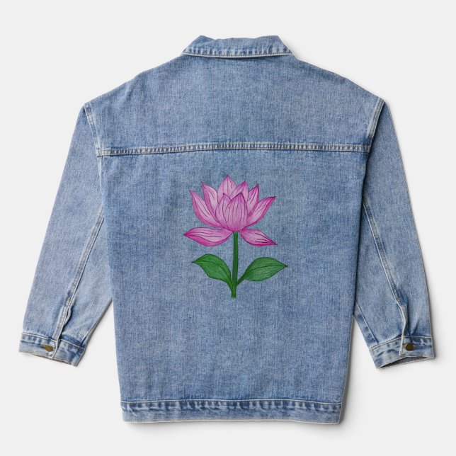Basic women's t-shirt, with pink flower denim jacket (Back)