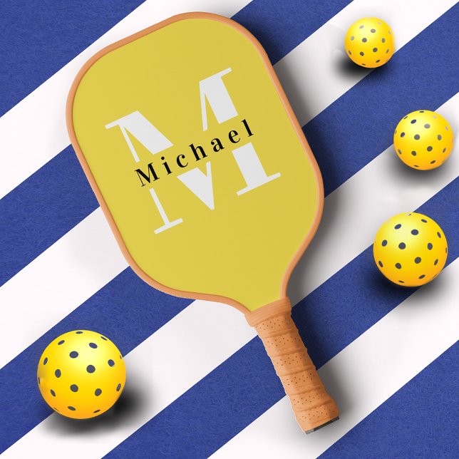 Basic Yellow Monogram Name + Initial Pickleball Paddle (Creator Uploaded)