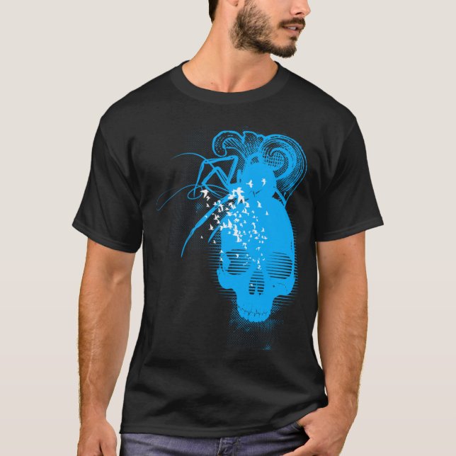 BasicBlk SpiderSkull(SkyBlue) T-Shirt (Front)