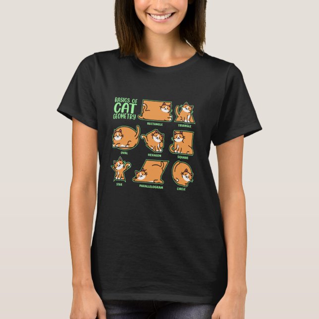 Basics Of Cat Geometry, Math Teacher, Funny Cat Lo T-Shirt (Front)