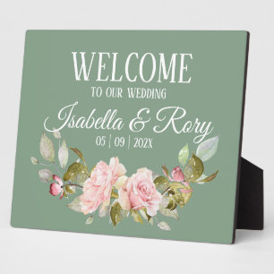 Basil and Pink Roses Wedding Tabletop  Plaque