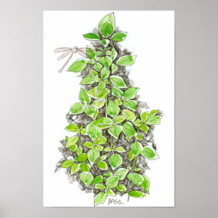 Basil Dragonfly Ink Drawing Watercolor Poster