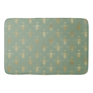 Basil Green and Gold Queen Bee  Bath Mat