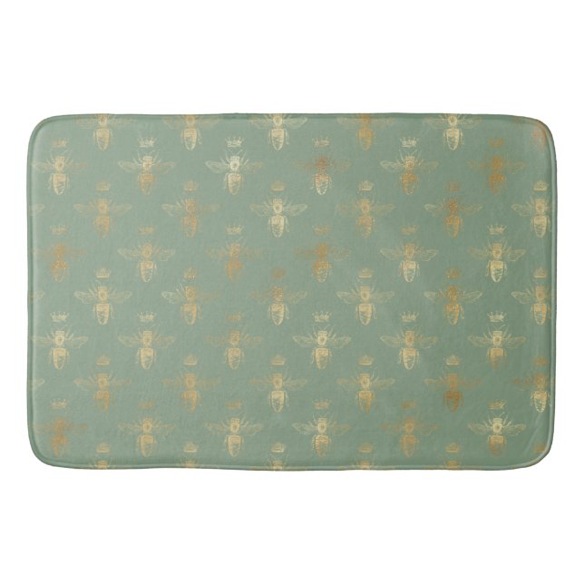 Basil Green and Gold Queen Bee  Bath Mat (Front)
