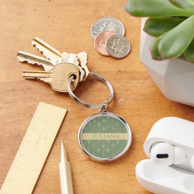 Basil Green and Gold Queen Bee   Keychain (Desk)