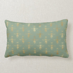 Basil Green and Gold Queen Bee Personalized  Lumbar Pillow