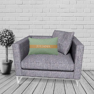 Basil Green Gold Quatrefoil Personalized Lumbar Pillow