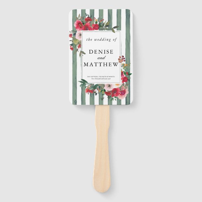 Basil Green Wedding Invitation Hand Fan (Front)