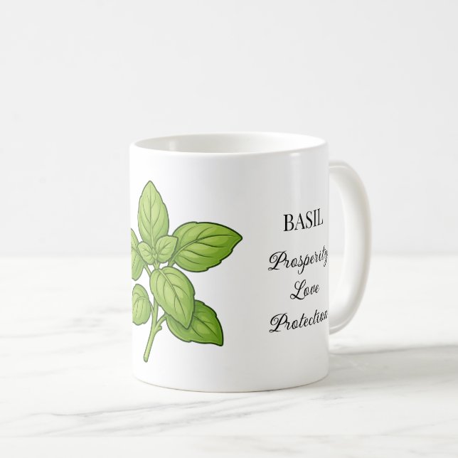 Basil Herb Illustration and Uses Coffee Mug (Front Right)