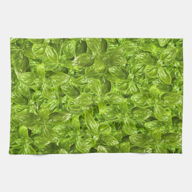 Basil Leaves Pattern Kitchen Towel (Horizontal)