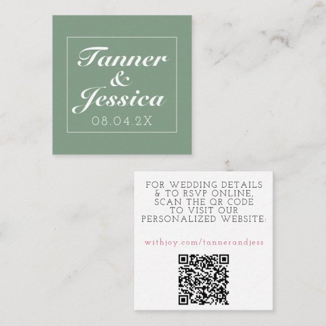 Basil & White Minimalist Wedding Details Card (Front/Back)