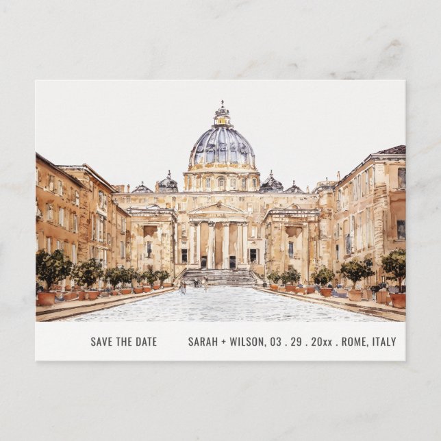 Basilica Rome Italy Watercolor Save The Date Postcard (Front)