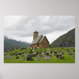Basilique avec cimetière en Norvège poster