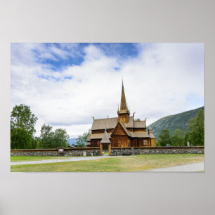 Basilique de Stave à Lom, affiche de Norvège