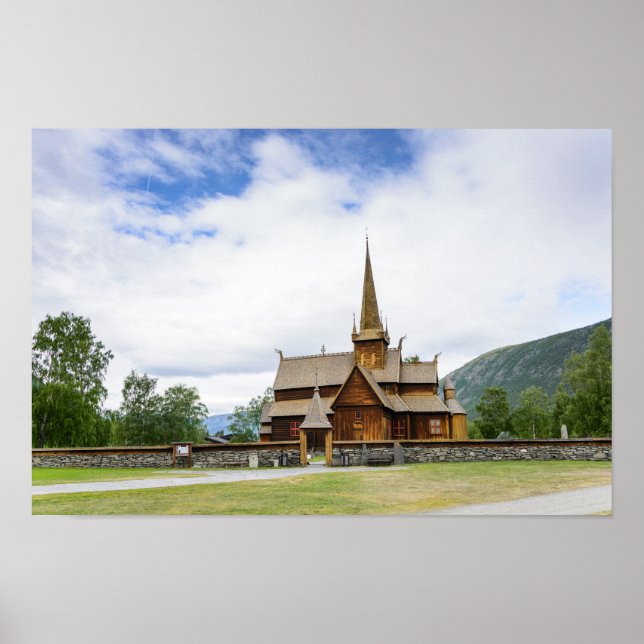 Basilique de Stave à Lom, affiche de Norvège (Devant)