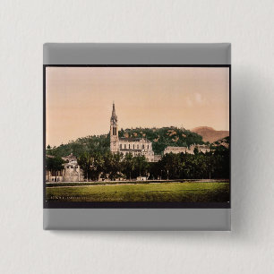 Basilique from La Prairie, Lourdes, Pyrenees, Fran 2 Inch Square Button