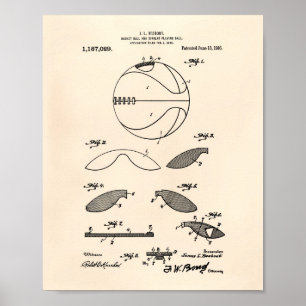 Basket Ball 1916 Patent Art Old Peper Poster